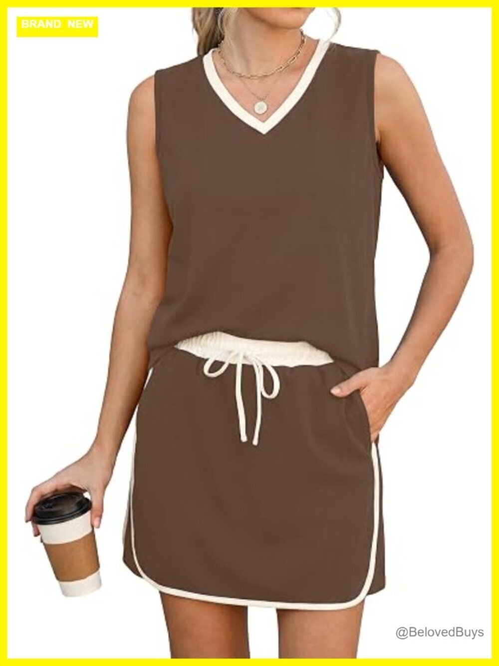 Sleeveless Skirt Set Athletic Travel Outfit with Pockets